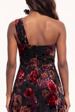 Black Pink Flower A-Line Long Velvet Holiday Dress with Slit