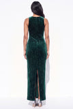 Sparkly Dark Green Sheath Long Velvet Holiday Dress with Slit