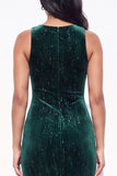 Sparkly Dark Green Sheath Long Velvet Holiday Dress with Slit