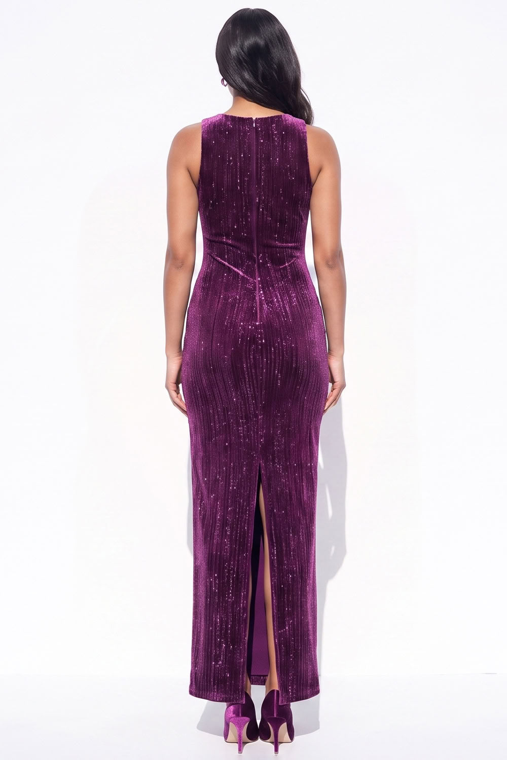 Sparkly Dark Green Sheath Long Velvet Holiday Dress with Slit