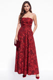 Golden A-Line Strapless Jacquard Long Black Tie Dress with Pocket