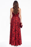 Golden A-Line Strapless Jacquard Long Black Tie Dress with Pocket