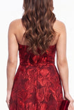 Golden A-Line Strapless Jacquard Long Black Tie Dress with Pocket