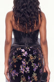 Black Purple Flower Corset Keyhole Mermaid Long Velvet Holiday Dress with Slit