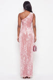 Sparkly Sheath Sequins One Shoulder Long Black Tie Dress with Slit
