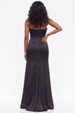 Burgundy Mermaid Strapless Satin Long Black Tie Dress with Slit