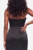 Burgundy Mermaid Strapless Satin Long Black Tie Dress with Slit