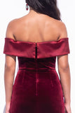 Burgundy Mermaid Off the Shoulder Long Velvet Holiday Dress with Slit