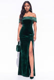 Burgundy Mermaid Off the Shoulder Long Velvet Holiday Dress with Slit