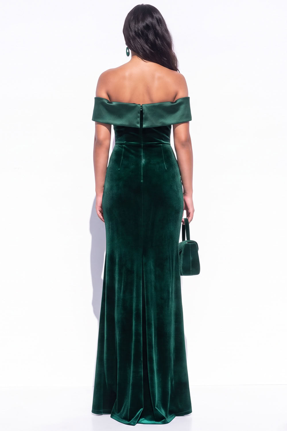Burgundy Mermaid Off the Shoulder Long Velvet Holiday Dress with Slit