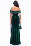 Burgundy Mermaid Off the Shoulder Long Velvet Holiday Dress with Slit