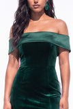 Burgundy Mermaid Off the Shoulder Long Velvet Holiday Dress with Slit