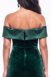 Burgundy Mermaid Off the Shoulder Long Velvet Holiday Dress with Slit