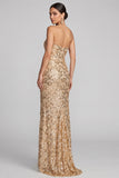 Sparkly Golden Sequins Strapless Mermaid Floral Long Evening Dress