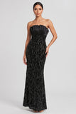 Sparkly Black Mermaid Ruched Strapless Long Evening Dress
