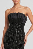 Sparkly Black Mermaid Ruched Strapless Long Evening Dress