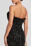Sparkly Black Mermaid Ruched Strapless Long Evening Dress