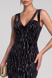 Sparkly Black Mermaid V-Neck Long Evening Dress