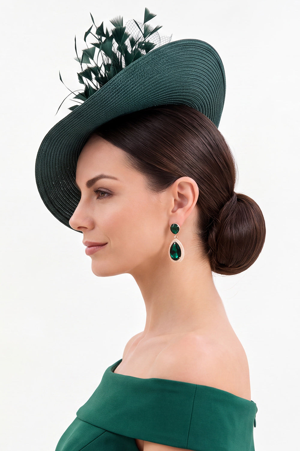 Dark Green Sinamay Fabric Flower Fascinator Hat with Feather