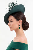 Dark Green Sinamay Fabric Flower Fascinator Hat with Feather