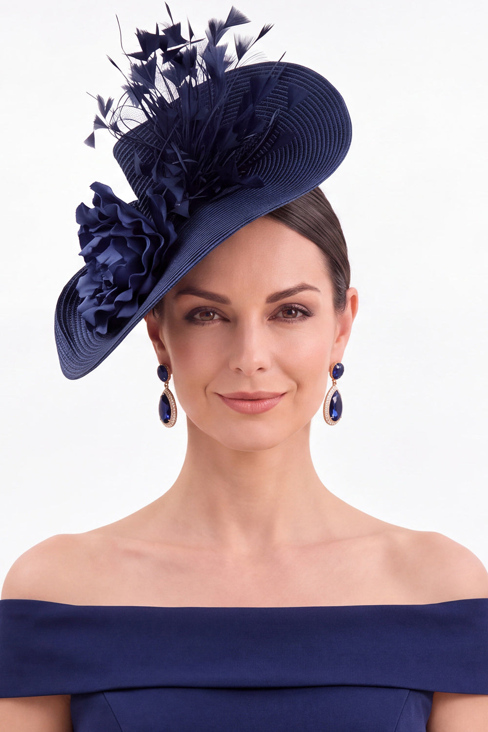 Dark Green Sinamay Fabric Flower Fascinator Hat with Feather