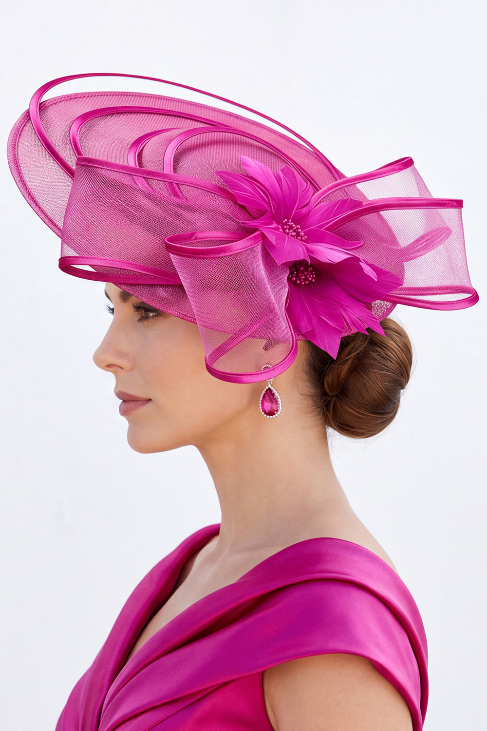 Blue Sinamay Mesh Satin Bound Pearl Fascinator Hat with Feather