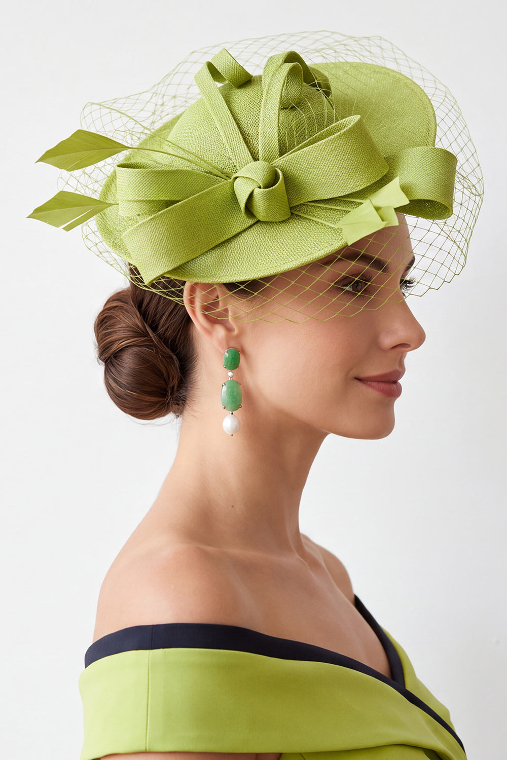 Green Sinamay Birdcage Net Veil Fascinator Hat