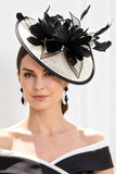 Black White Sinamay Base Layered Feather Fascinator Hat
