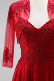 Red Embroidered Beaded A Line 2 Piece Long Prom Dress with Shawl