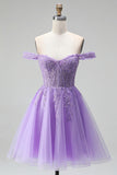 Sparkly Light Plum Corset Beaded Floral A Line Tulle Short Cocktail Dress