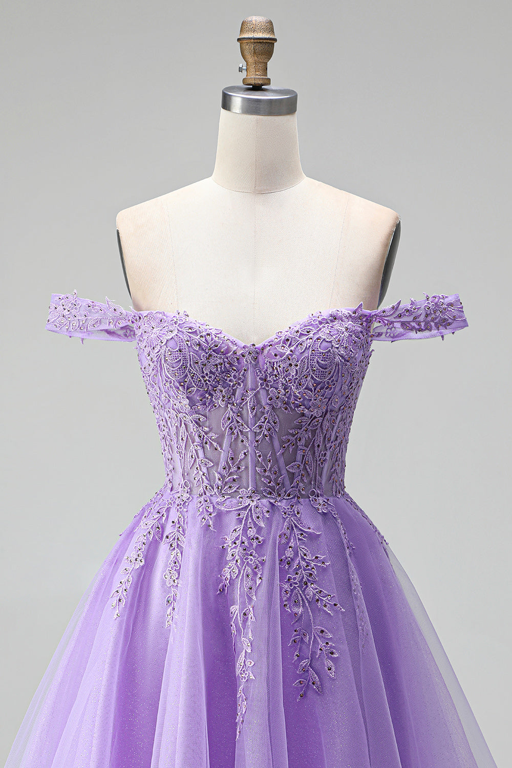 Sparkly Light Plum Corset Beaded Floral A Line Tulle Short Cocktail Dress