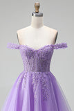 Sparkly Light Plum Corset Beaded Floral A Line Tulle Short Cocktail Dress