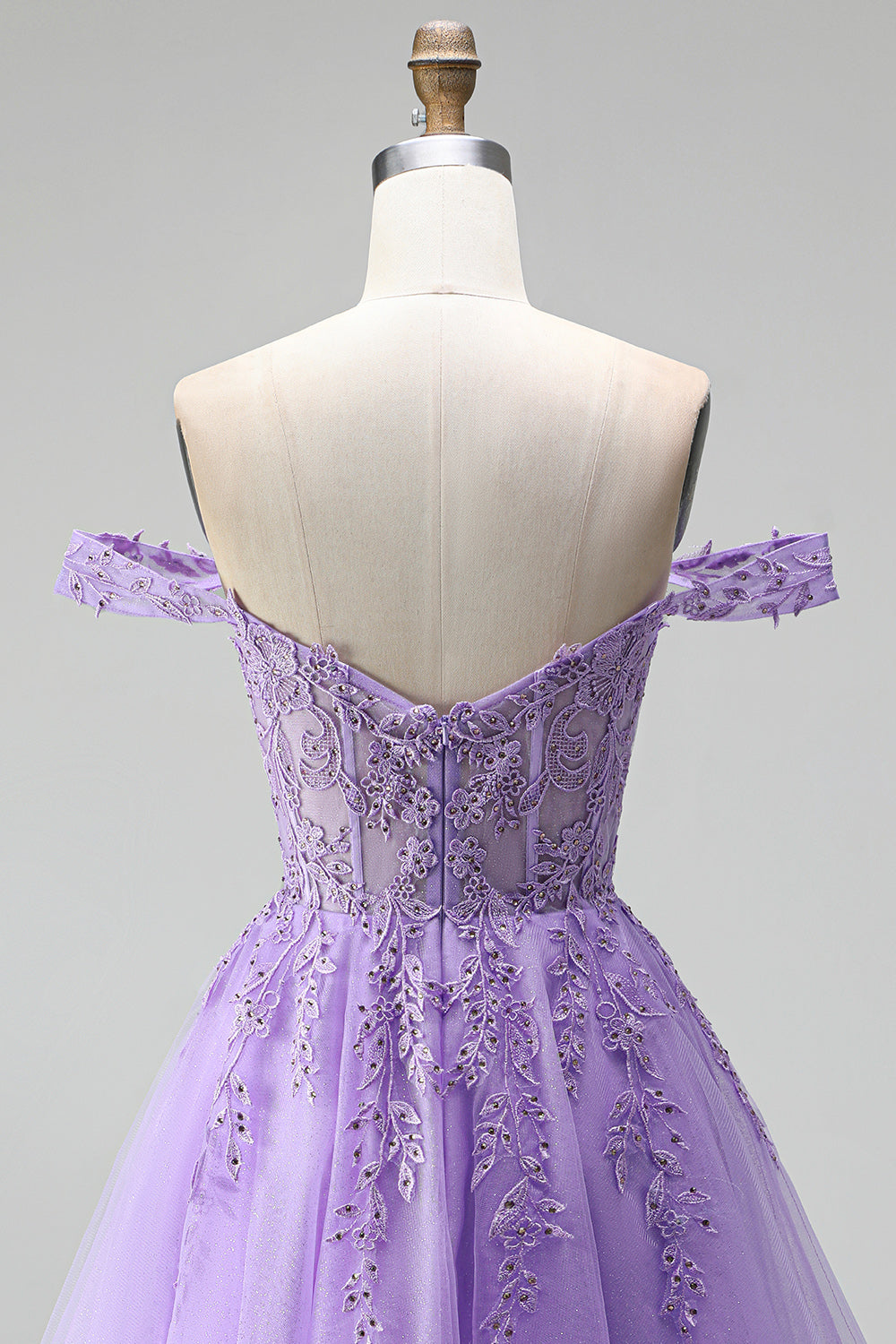 Sparkly Light Plum Corset Beaded Floral A Line Tulle Short Cocktail Dress