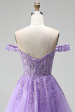 Sparkly Light Plum Corset Beaded Floral A Line Tulle Short Cocktail Dress