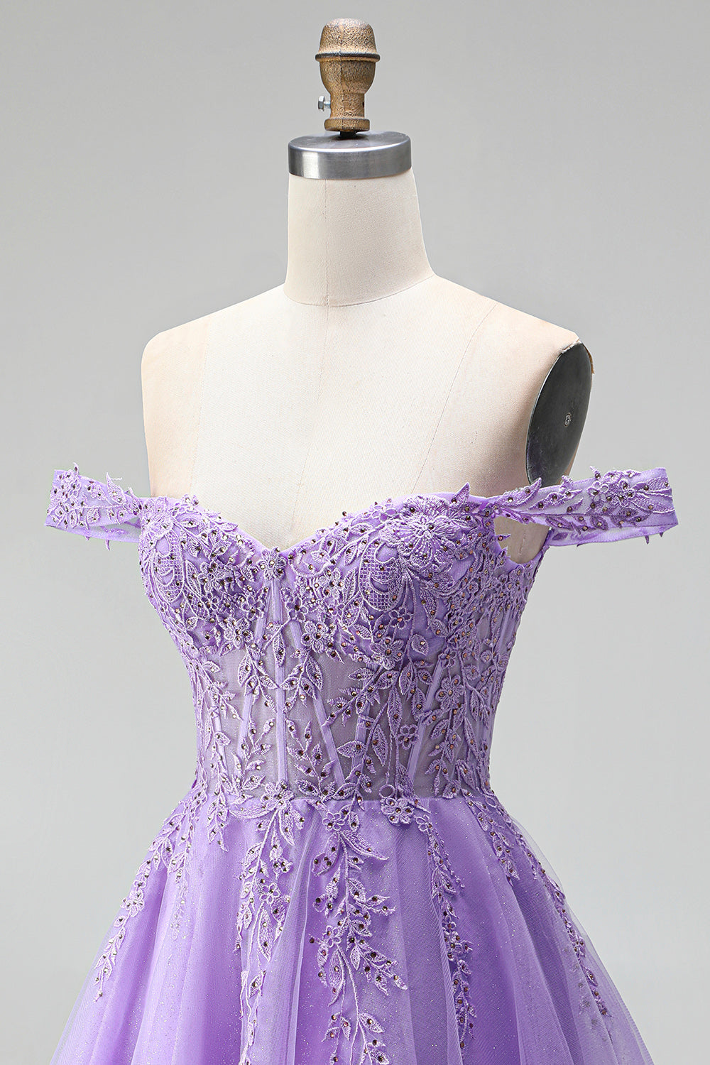 Sparkly Light Plum Corset Beaded Floral A Line Tulle Short Cocktail Dress
