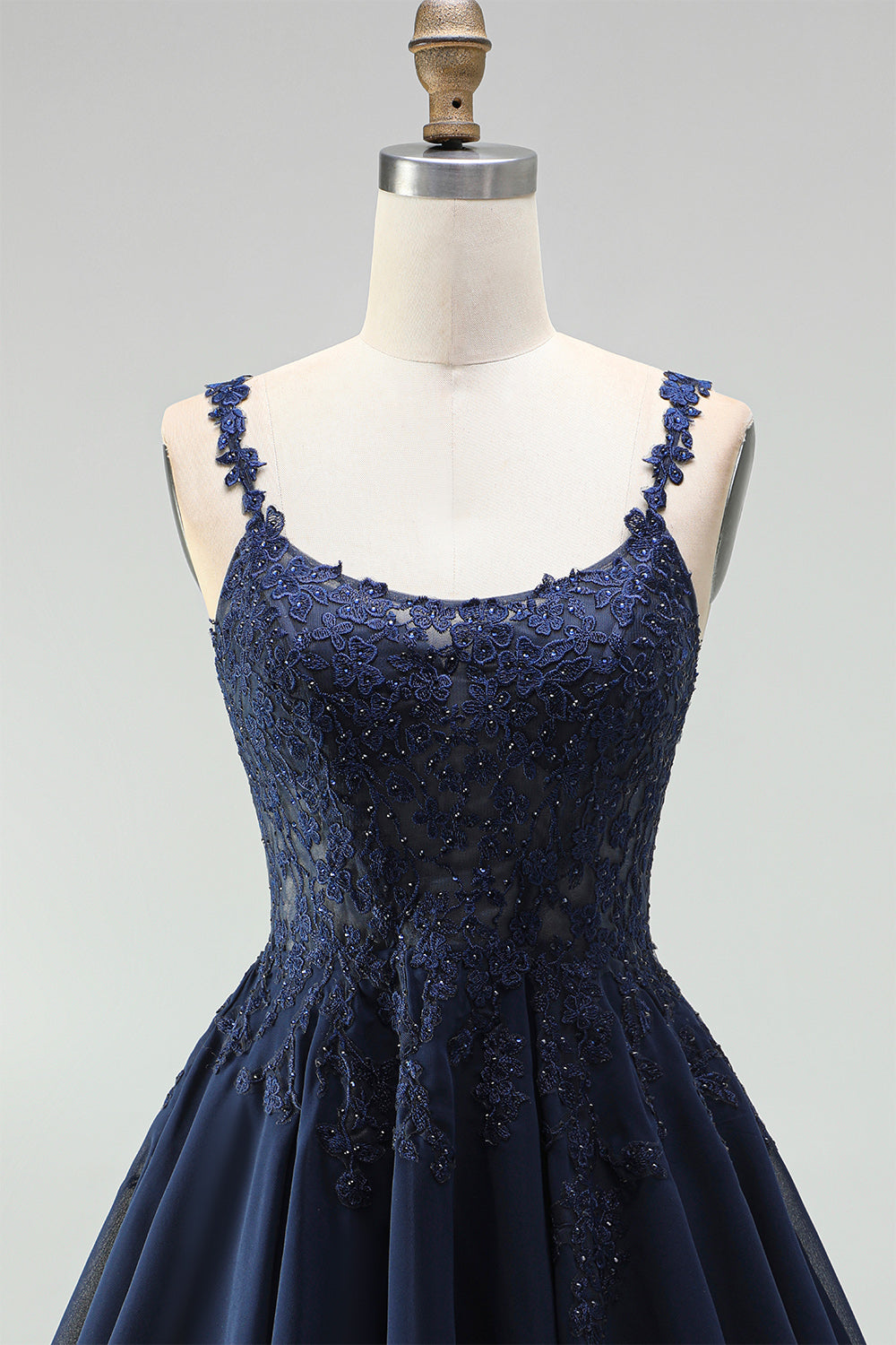 Navy Embroidered Beaded A Line Scoop Neck Short Homecoming Dress
