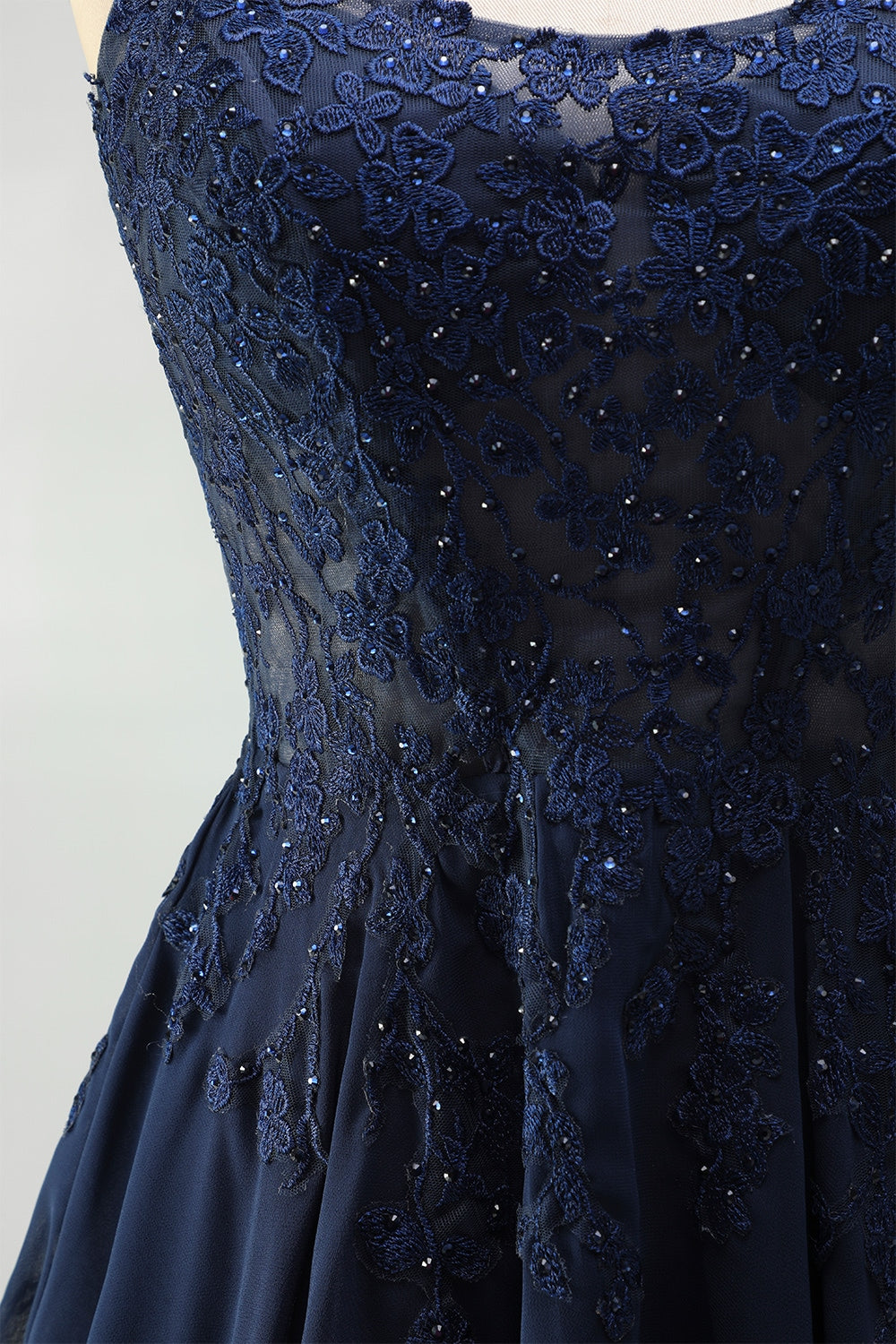 Navy Embroidered Beaded A Line Scoop Neck Short Homecoming Dress