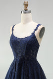 Navy Embroidered Beaded A Line Scoop Neck Short Homecoming Dress