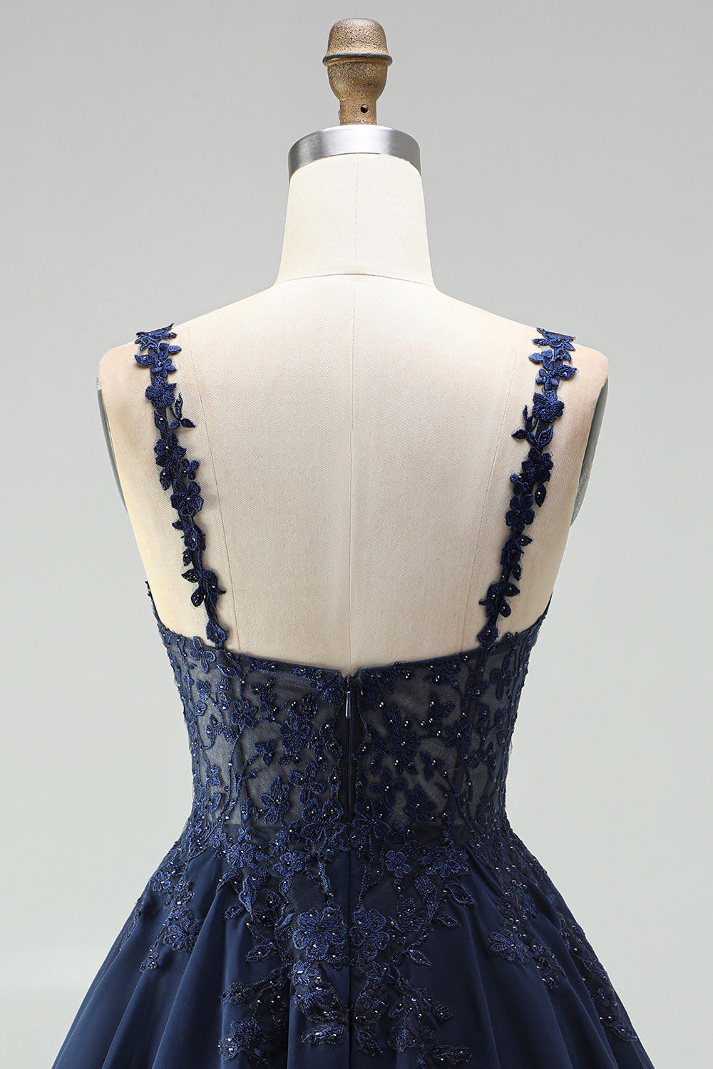 Navy Embroidered Beaded A Line Scoop Neck Short Homecoming Dress