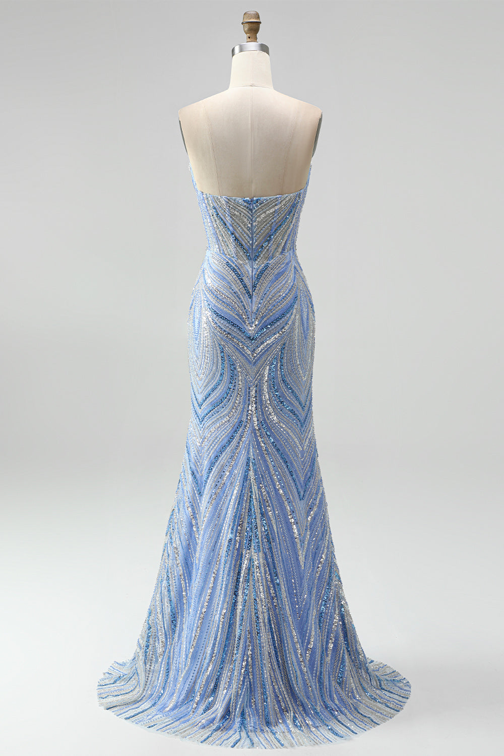 Sparkly Blue Mermaid Sequins Sweetheart Beaded Long Prom Dress with Slit