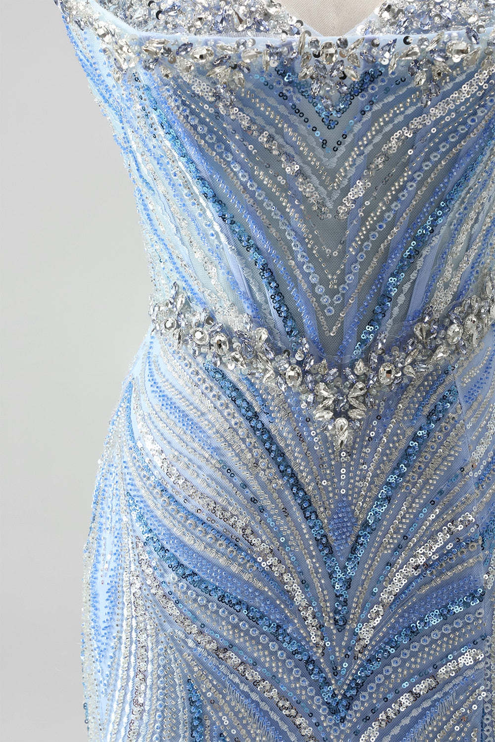 Sparkly Blue Mermaid Sequins Sweetheart Beaded Long Prom Dress with Slit