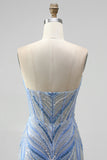 Sparkly Blue Mermaid Sequins Sweetheart Beaded Long Prom Dress with Slit