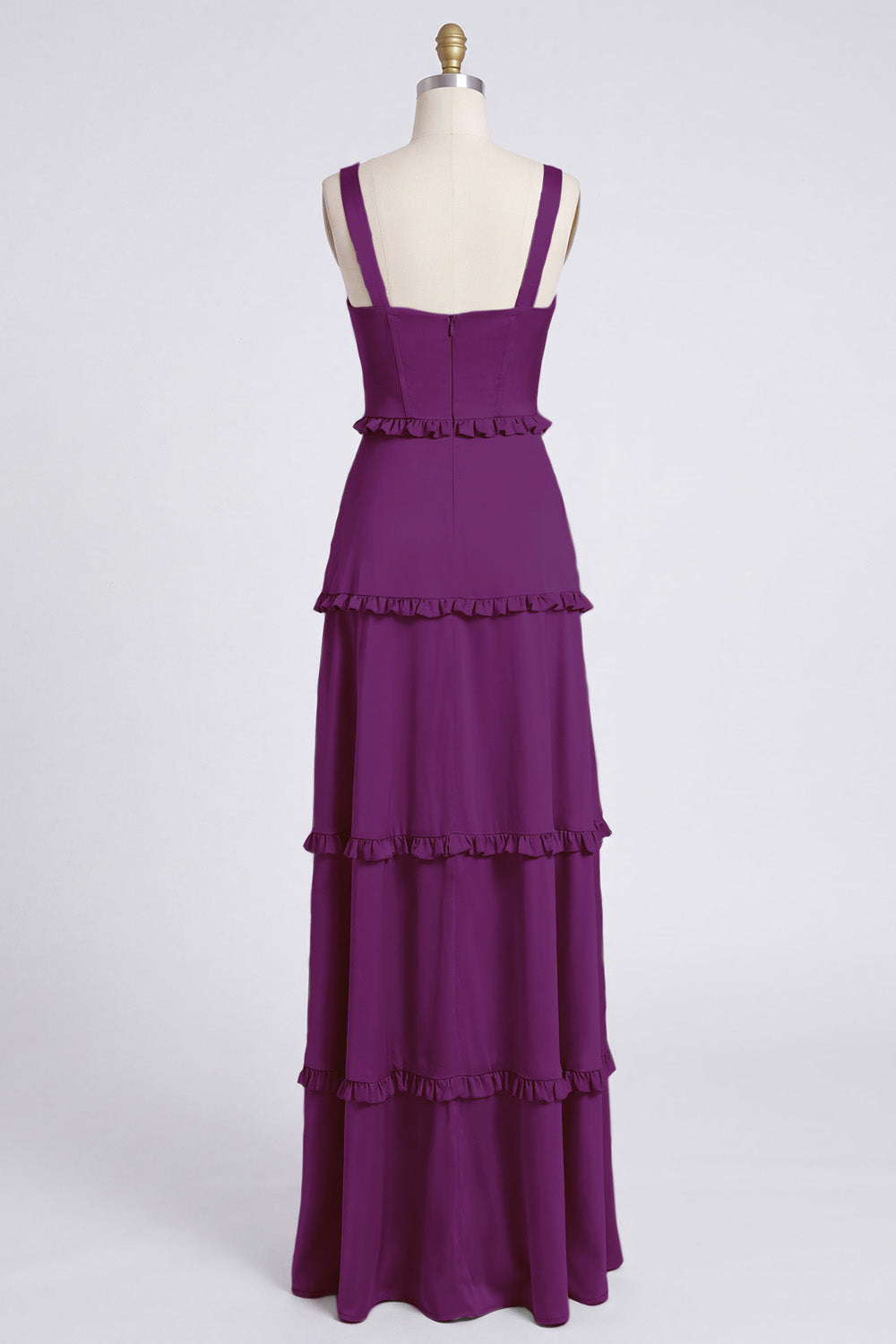 Dusty Sage Thick Straps Satin A-Line Ruffled Long Bridesmaid Dress with Slit