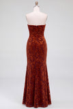 Strapless Mermaid Blue Floral Velvet Ruched Long Holiday Party Dress with Slit