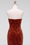 Strapless Mermaid Blue Floral Velvet Ruched Long Holiday Party Dress with Slit