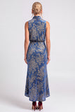 Dark Blue Floral Velvet Mermaid High Neck High-Low Holiday Party Dress