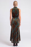 Dark Blue Floral Velvet Mermaid High Neck High-Low Holiday Party Dress