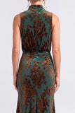 Dark Blue Floral Velvet Mermaid High Neck High-Low Holiday Party Dress