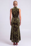 Dark Blue Floral Velvet Mermaid High Neck High-Low Holiday Party Dress