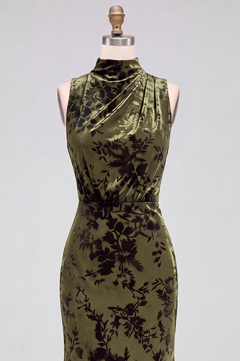 Dark Blue Floral Velvet Mermaid High Neck High-Low Holiday Party Dress